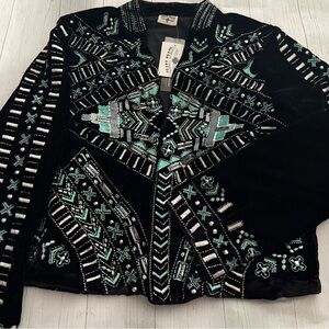 Crazy Train Black and Teal Embellished Blazer